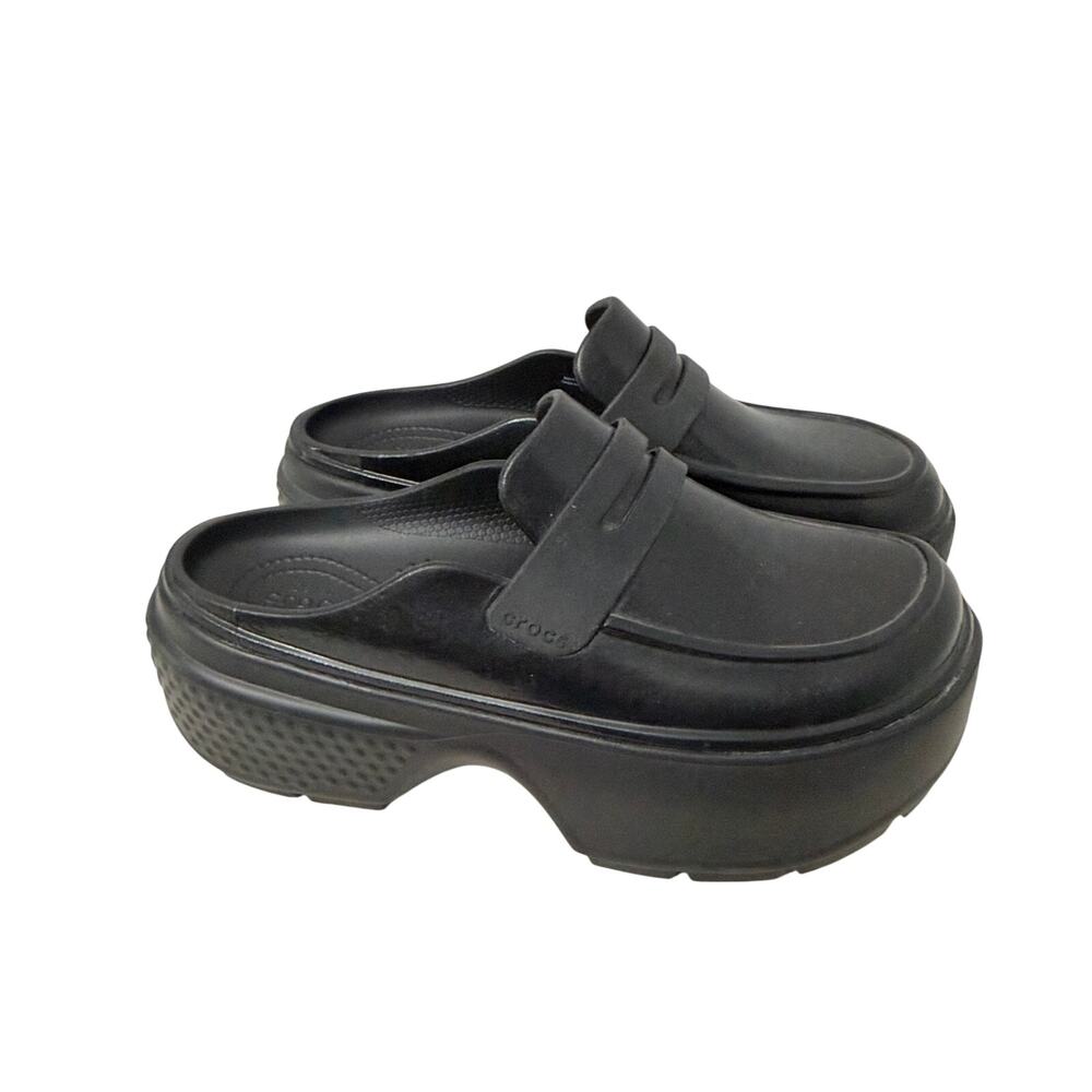 Crocs Stomp High Shine Loafer Womens Size 9 Black Glossy Platform Mule Clogs